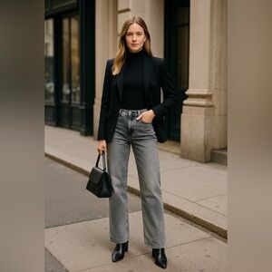 &Denim 90’s straight ultra high waisted acid wash jeans,pockets,button front👖